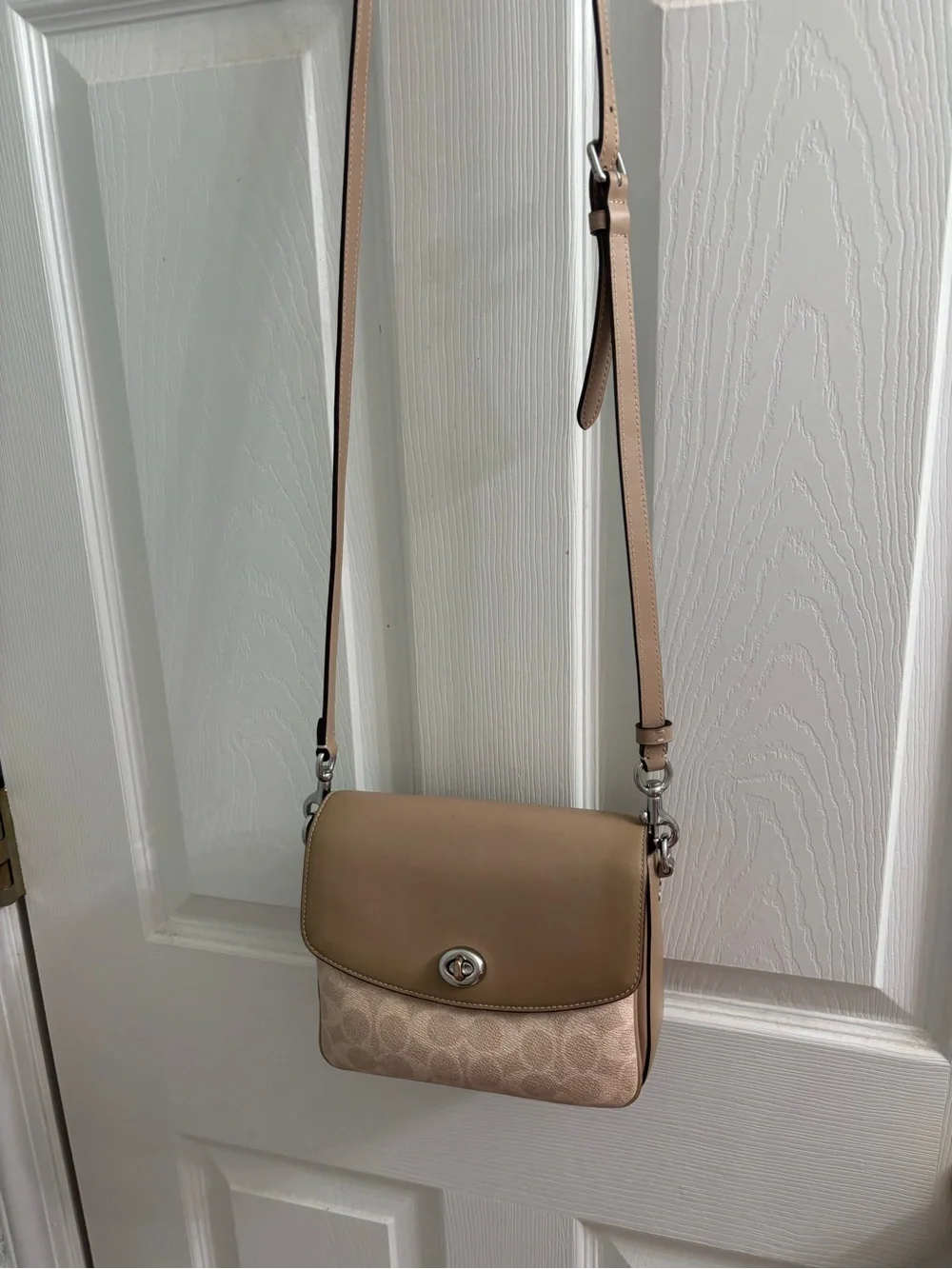 Coach Tan and Beige Crossbody Bag with Signature Canvas